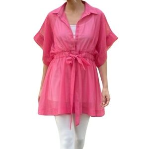 A380 Nancy Modern Boho Pink Dolman Sleeve Tunic Top  Tie Waist  Worn Once S